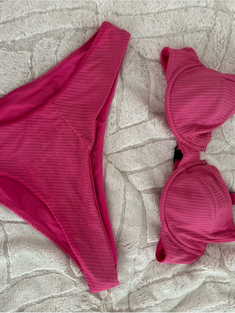 Women's Ribbed Pink Bikini Set Vetchy